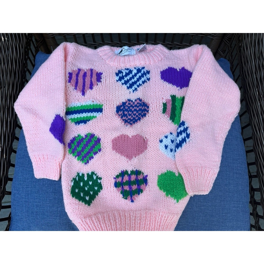Vintage Kids Puffins Hand Knit Heats Sweater Size 5 Great Shape